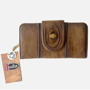 NWT! NEW! TRENDITIONS JUSTIN BOOTS WOMENS BROWN WALLET LARGE CHECKBOOK 2157775W